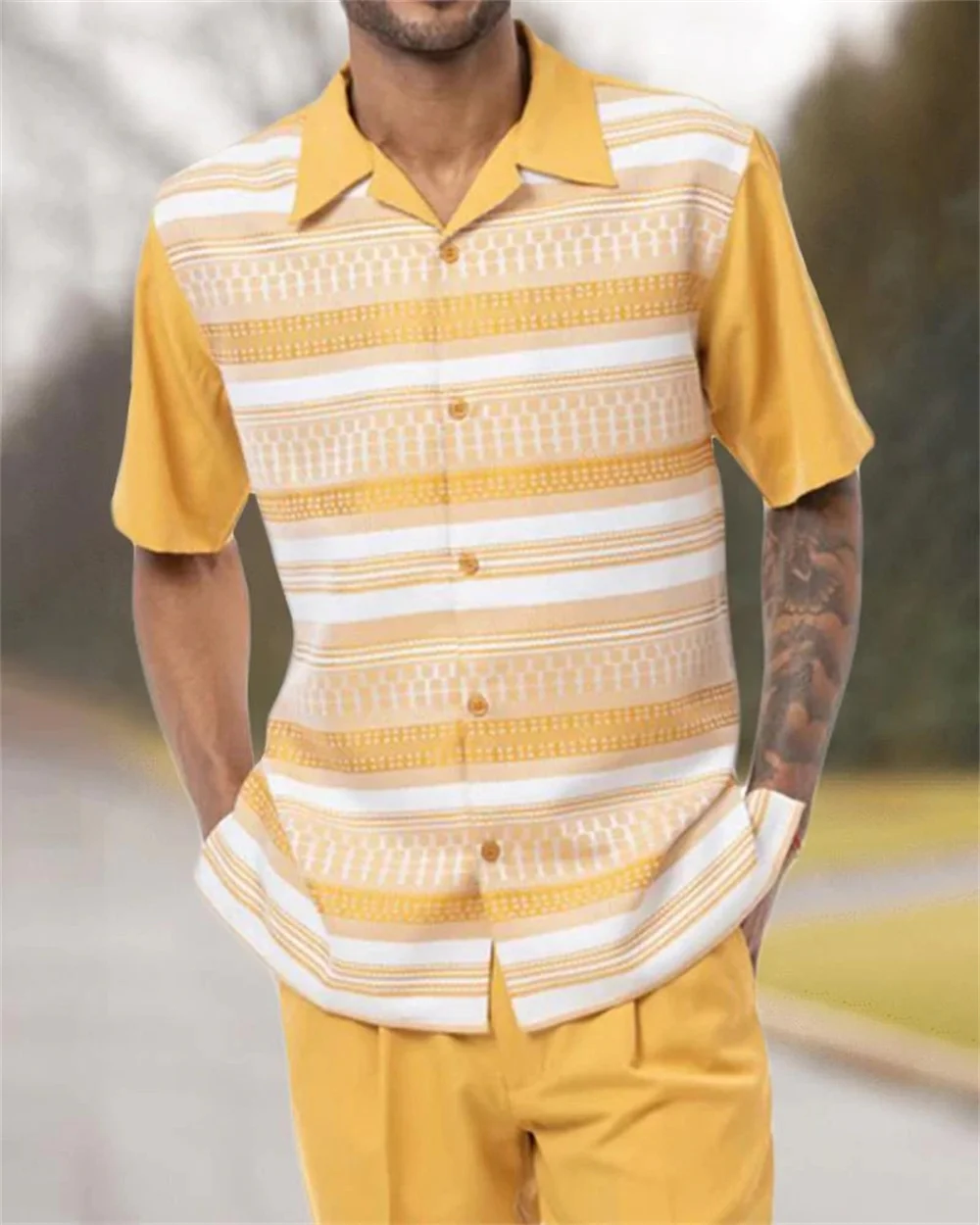 Summer New Hawaii 3D Digital Printed Walking Suit Men's Short Sleeves+Long Pants Casual Suit Shirt and Pants 2-piece Set Fashion