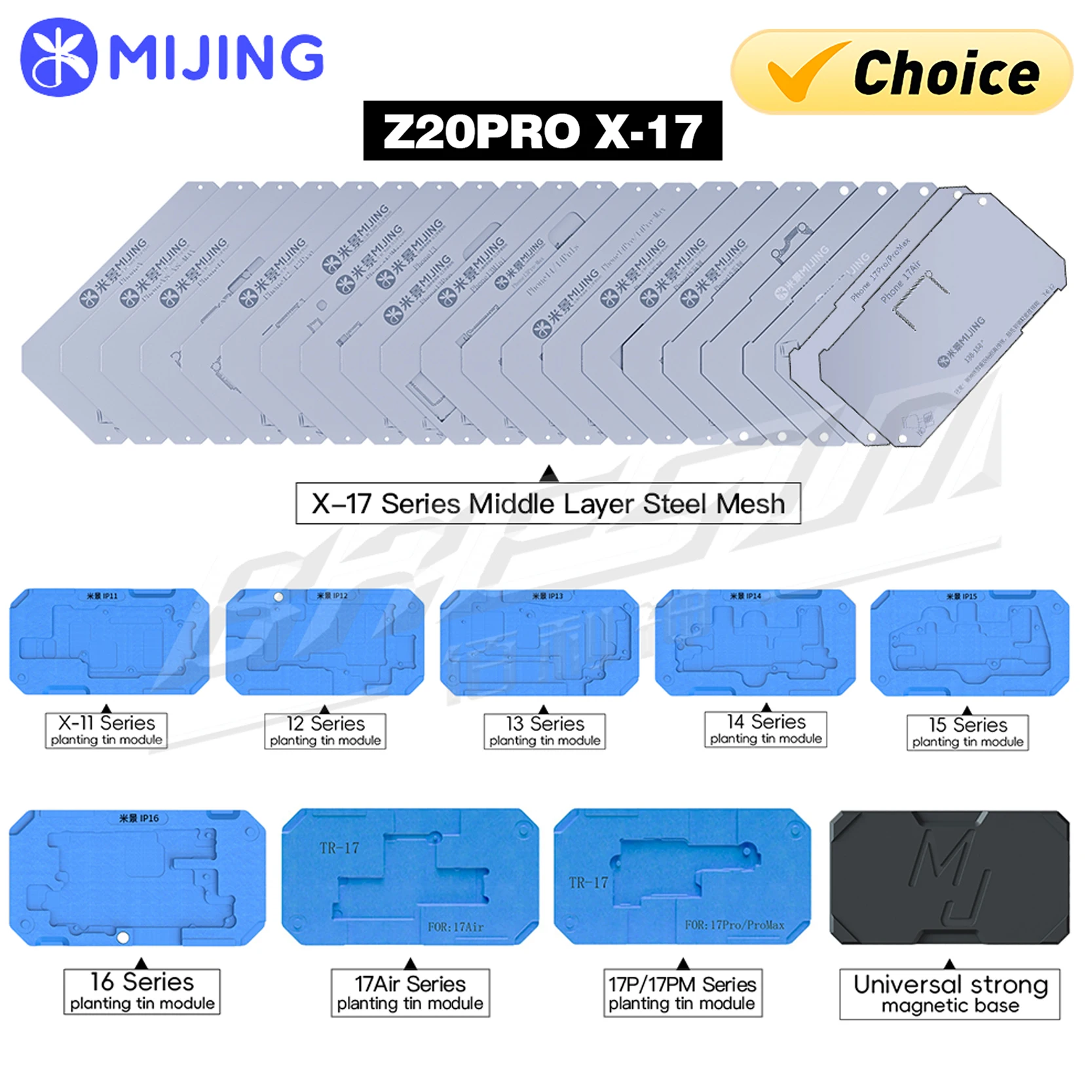 Mijing Z20 Pro Reballing Stencil Fixture kits iPhone X-17 Pro Max Motherboard Middle Frame Planting Tin Platform hand Tools