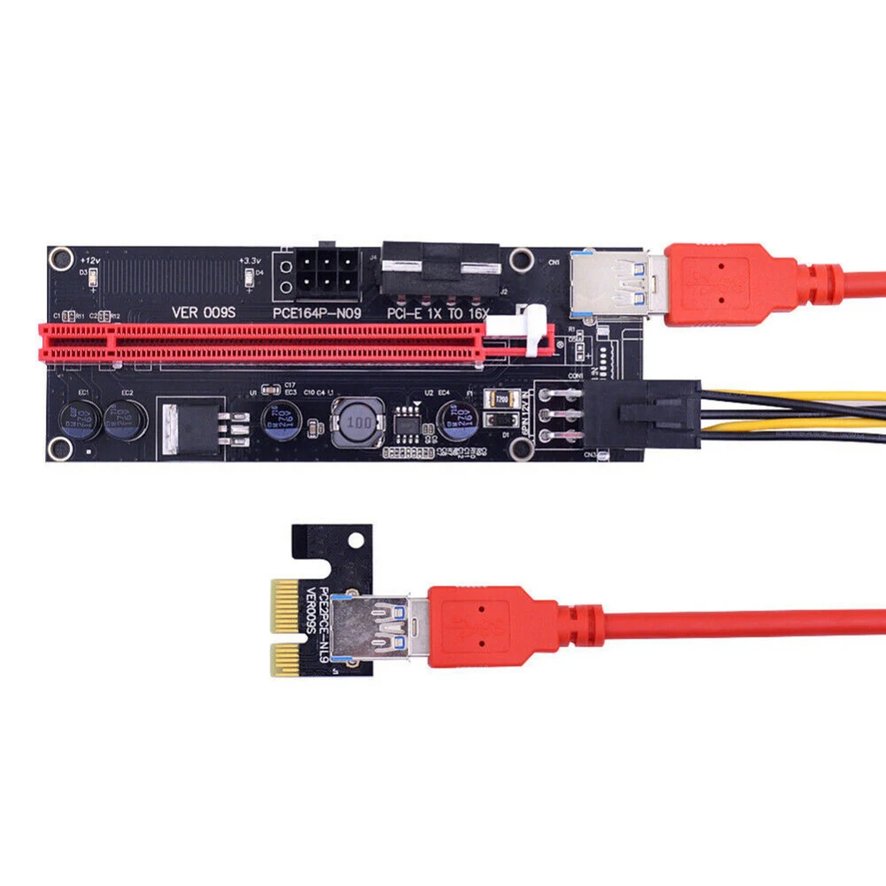 Ver009S PCI-e 라이저 Ver 009S PCI 익스프레스 1X-16X 어댑터, USB 3.0 데이터 케이블, SATA 15 핀-6 핀 전원 케이블, 130x44x5mm