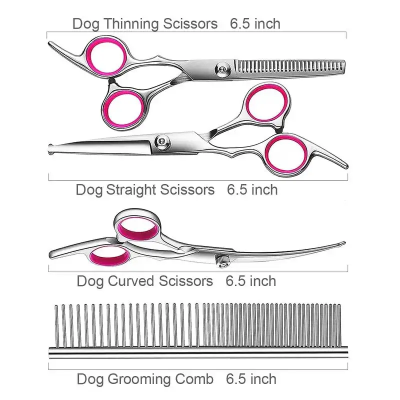 Dog Grooming Scissors 4pcs Premium Titanium Coated Safety Round Tips Professional Grade Kit
