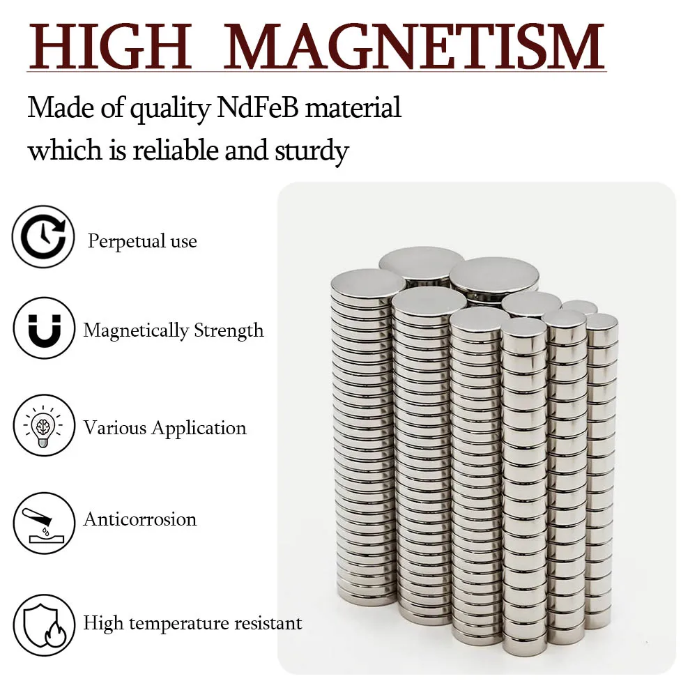 Superstarker runder Neodym-Magnet, leistungsstarke Magnete, N35, klein, permanent magnetisch, NdfeB 2 x 2, 4 x 5, 5 x 5, 5 x 3, 6 x 2, 6 x 3, 10 x 2, 10 x 3, 12 x 2 mm – Detail 2