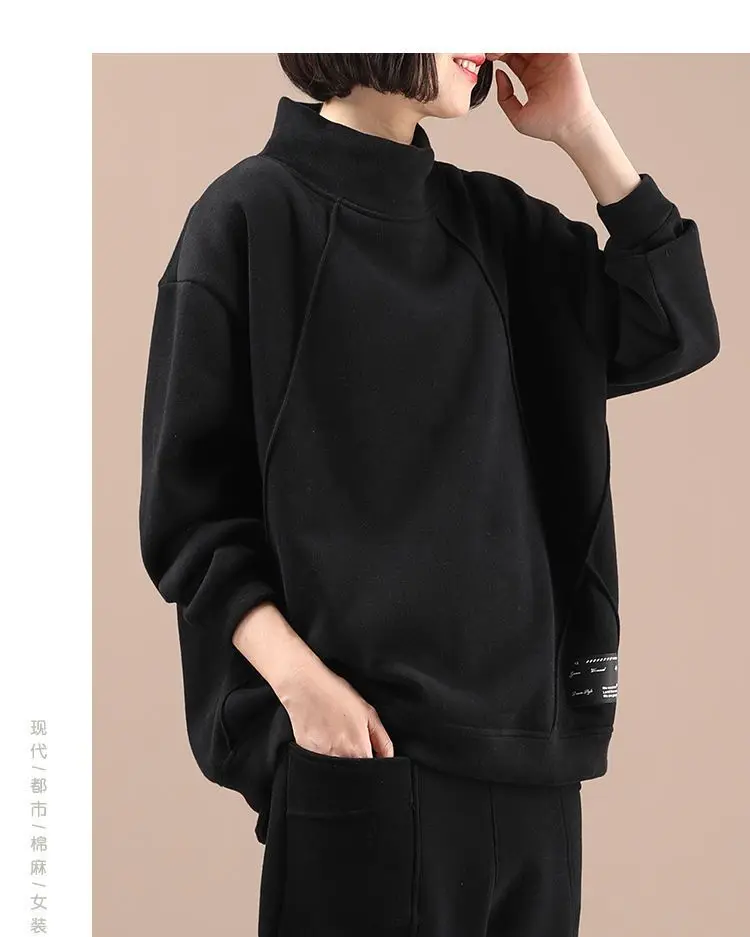 Modische Sweatshirts aus verdicktem Samt im koreanischen Stil, lockere Oberteile für den Winter, eleganter Stil, große Größe, vielseitige Damenbekleidung – Detail 17