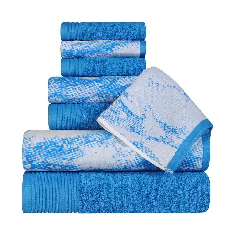 

Cotton Highly Absorbent 8-Piece Solid and Marble Effect Towel Set, Blue by Nezuko Garden of banban Hair towel wrap Golf towel Tr