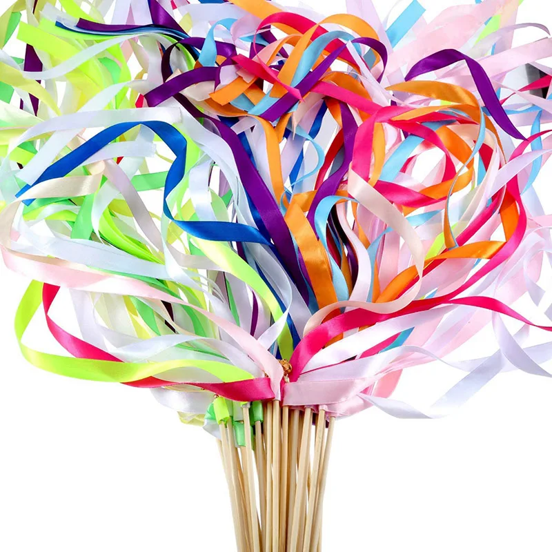 10/30/50 Pcs Mixed Color Wedding Decoration Silk Stick Christmas And Baby Shower Birthday Family Party Supplies Ribbon Wands party decorations,christmas decorations,wedding decor supplies