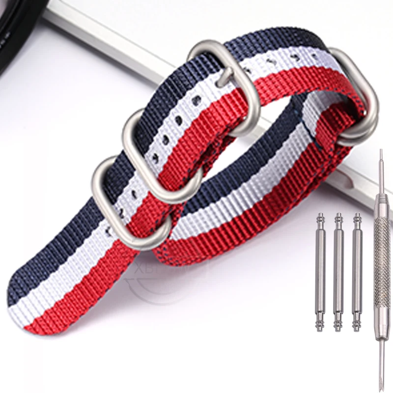 Heavy Duty Nylon Strap with Five-Ring Buckle - Canvas Watch Bracelet