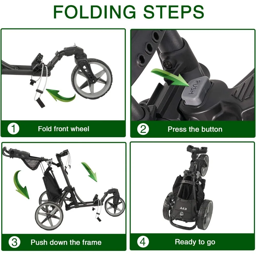 Wheel 360 Rotating Front Wheel Golf Push Cart Open and Close in ONE Second-Free Umbrella Holder Included