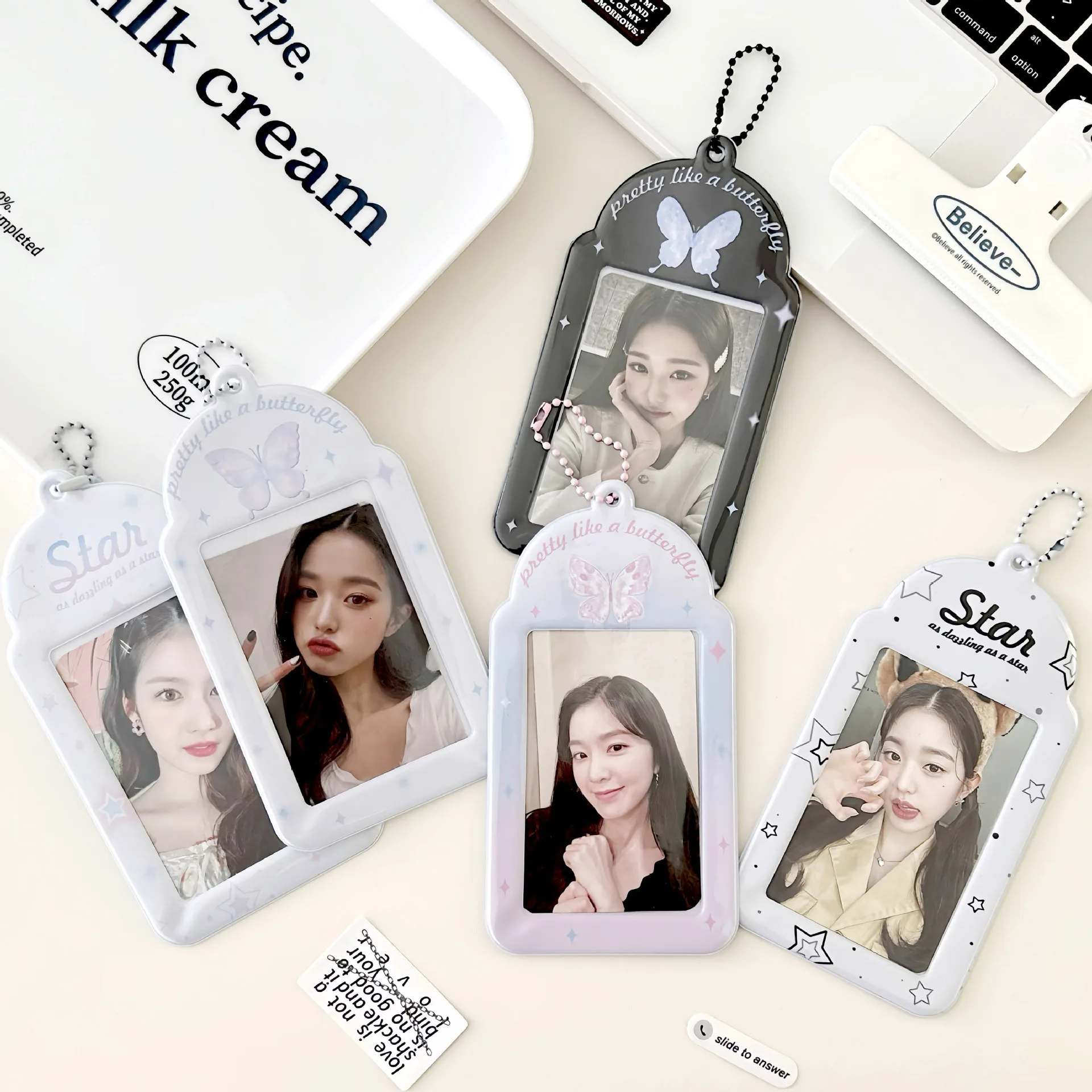 INS Butterfly Photocard Holder 3 Inch Kpop Idol Photo Protector Case With Keychain Photos Sleeves Student Bus ID Bank Card Case photocard holder pink blue ins photo sleeves card holder idol kpop photo protector bus card keychain student stationery supplies