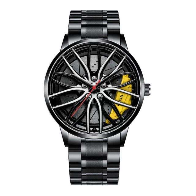 for Men Waterproof Vacuum Plating Strap with Car Wheel Rim Hub Design Sport Automatic Quartz Wristwatch