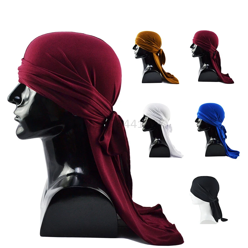 

Men's Durags Hiphop Bandana Pirate Cap Du Doo Rag Elastic Headbands Biker Turban Headwear Women Hair Accessories Spandex Durag