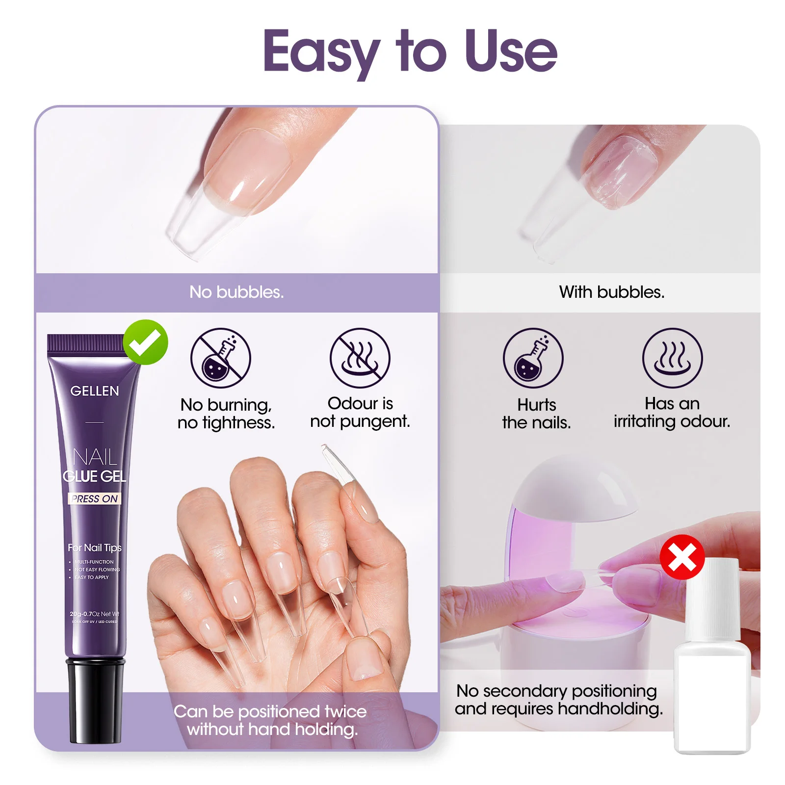 GELLEN Semi-Solid Nail Glue Gel - Super Strong Adhesive for False Nails & Rhinestones, Quick-Dry Formula for Professional Nail Art