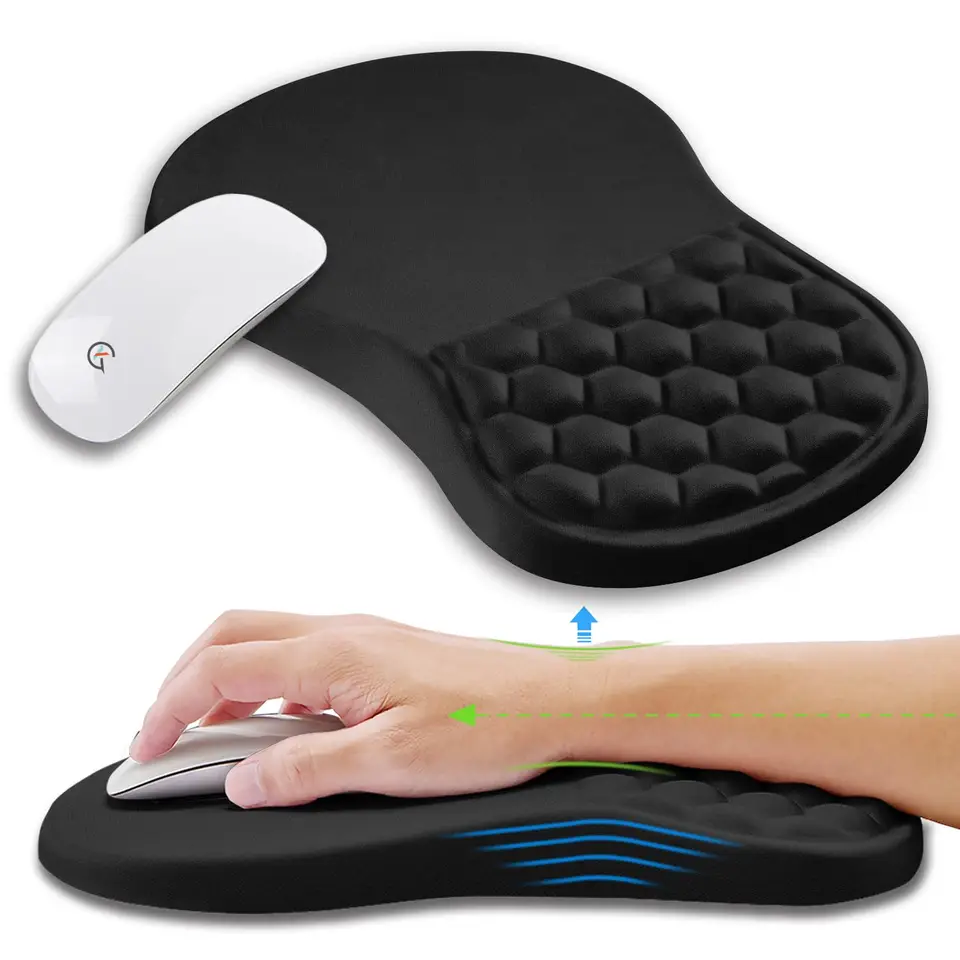 Tappetino ergonomico per mouse con supporto per poggiapolsi in memory foam, base in gomma antiscivolo, tappetino per mouse in tessuto lycra, per computer portatili, casa, ufficio, (nero, 9,8 x 8,6 x