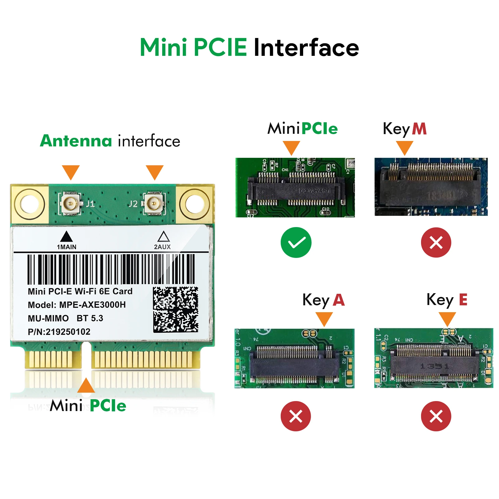 EDUP AX210HMW 미니 PCI-E 트라이밴드 2.4Ghz/5G/6G 5374Mbps 무선 WIFI 카드 BT5.3 802.11AX MU-MIMO 윈도우 10/11 WPA3
