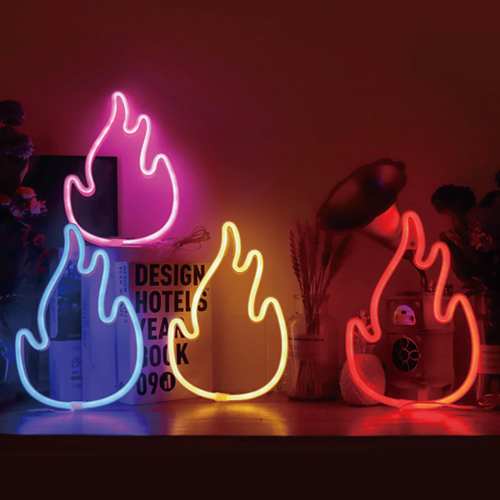 

Flame Neon Sign Red Yellow Pink Flame Neon Light Acrylic Hanging Decoration Boys Birthday Party Bedroom Wall Window Decor