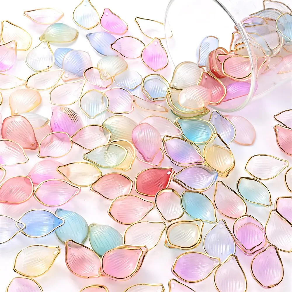 50pcsMulticolorFlowerPetalBeadsCharmsGoldenEdgeAcrylicBeads