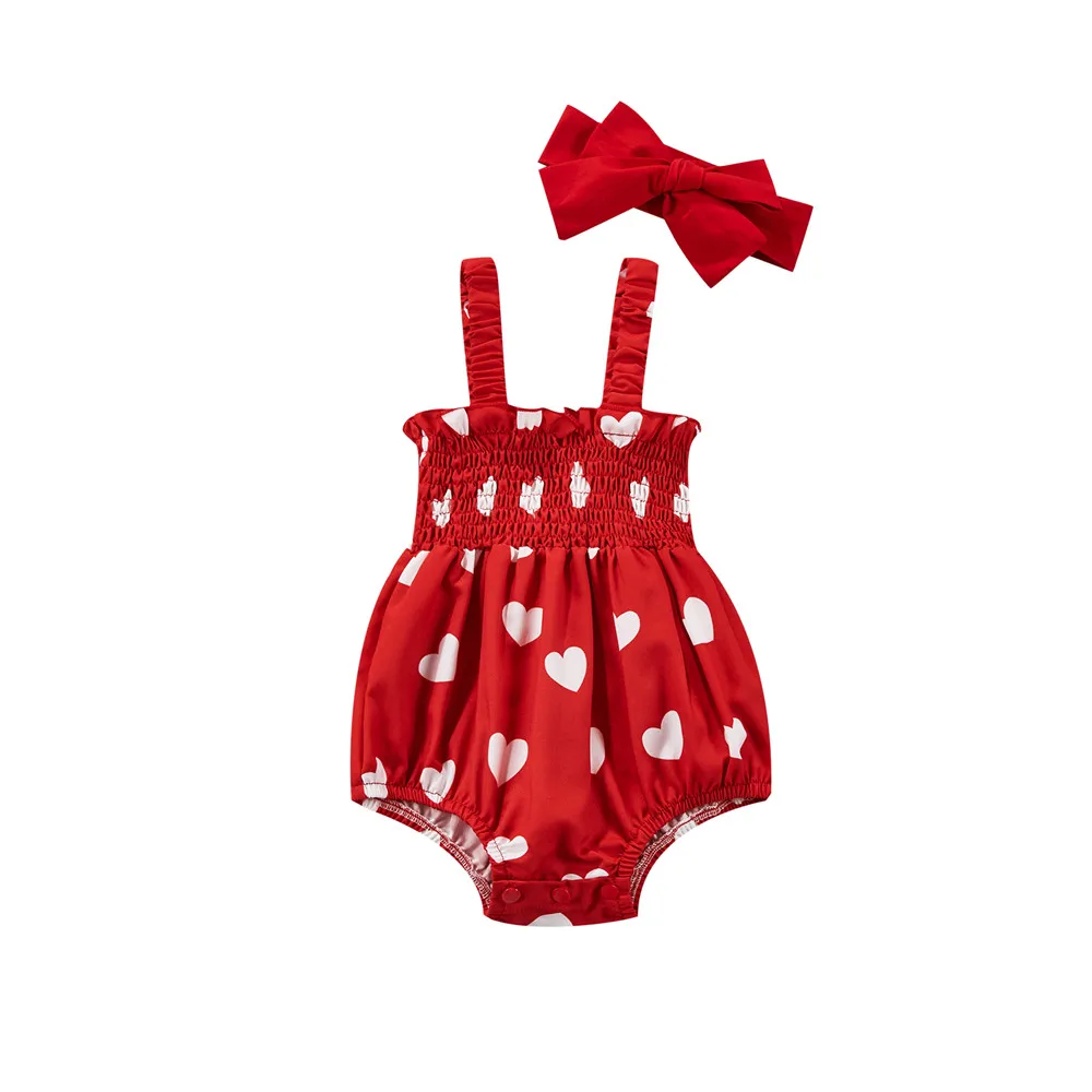 Baby Girl Valentine's Day Clothes Heart Print Bodysuit + Headband