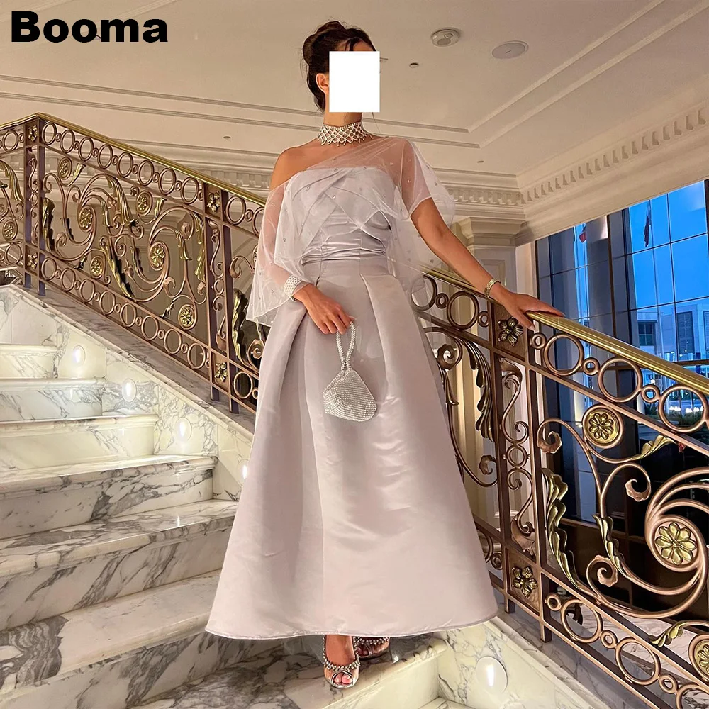 

Booma A Line Saudi Arabia Evening Dresses Strapless Cape Stain Party Prom Gowns for Women Formal Occasion Dresses Celebrate Gown