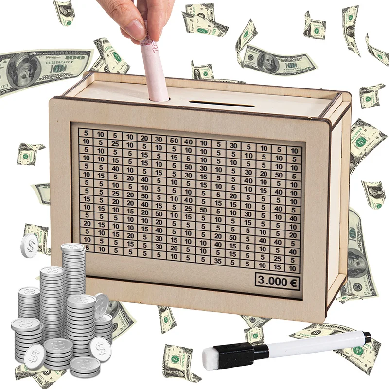 Wooden Piggy Bank 1000/2000/3000/5000/10000 Euro Money Box with Counter Cash Boxes Saving Goal and Numbers Boxes alcancia piggy bank,wooden piggy bank,coin bank,wooden money box
