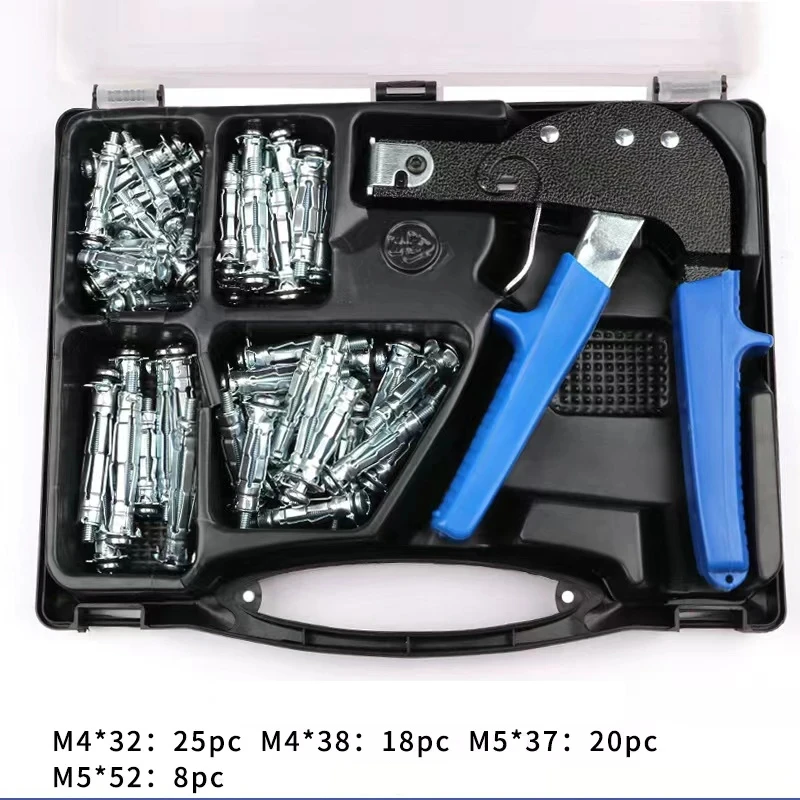 Hollow Gecko Gun Set Blue Handle Rivet Gun Stainless Steel Manual Riveting Machine Brick Plasterboard Board Pulling Gun Tools