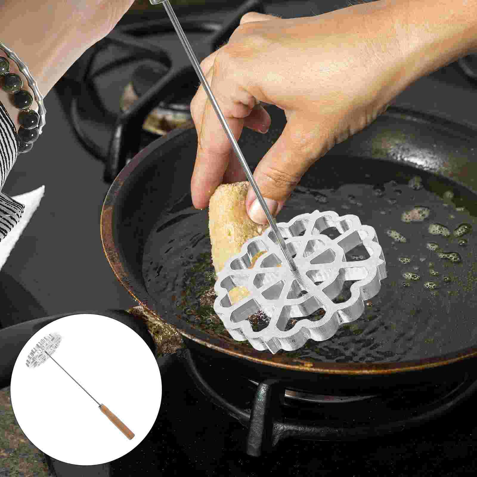 

Swedish Rosette Iron Waffle Molds Wooden Handle Non-Stick Frying Spoon Cake Making Bunuelos Cookie S Mesh Strainer