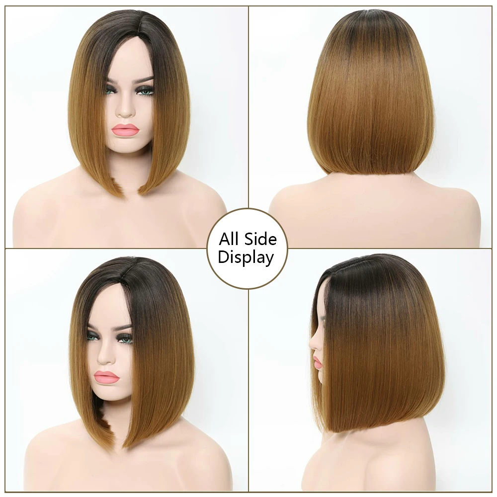 Synthetic Short Ombre Dark Root to Wine Red  Straight 13.5Inch Bob Hair Wig for Women Natural Looking Daily Use or Cosplay Wig