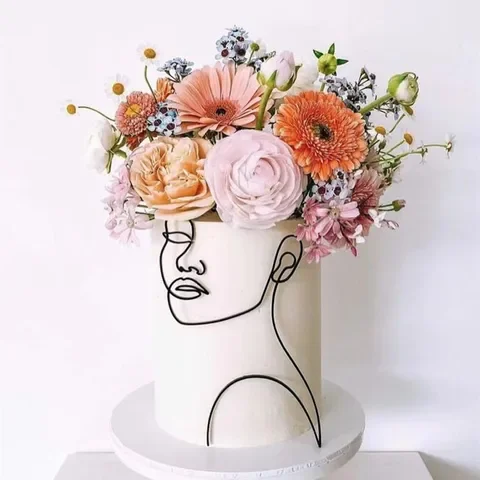 

Minimalist Art Cake Girl Happy Birthday Lady Face Cake Decoration Wedding Cake Toppers Party Supplies Cake Toppers