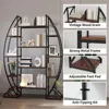 Large Oval Bookshelf, 70“ Tall Open 5 Tier Industrial Bookcases, Modern Etagere Bookcase Furniture, Wall Units for Living Room, 5