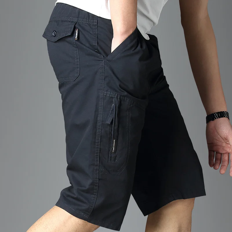 Summer Loose Casual Straight Pure Cotton Shorts Male Solid Color Fashion Pocket Knee Length All-match Pants Men Short Trousers