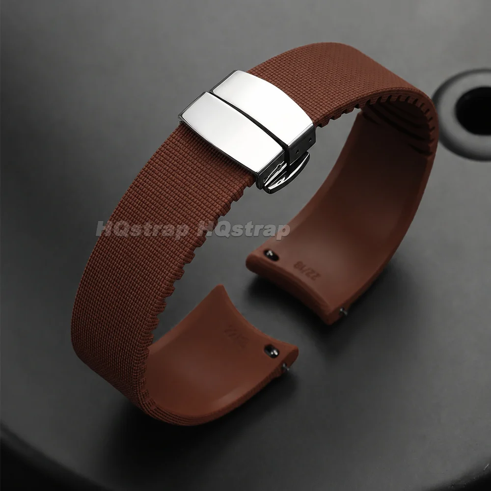 Enhanced FKM Curved End Rubber Watch Strap with Quick Release Deployment Buckle - Waterproof Fluororubber Bracelet