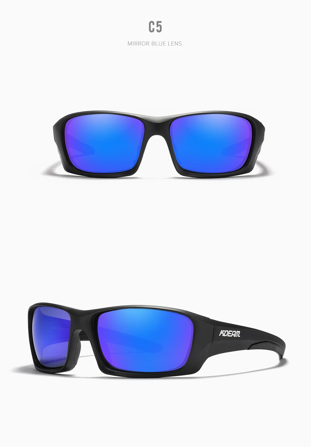 KDEAM Komplett Schwarze Polarisierte Herren-Sonnenbrille Sport- und Angelbrille mit Dickem TR90-Rahmen und Hartschalenetui – Detail 12