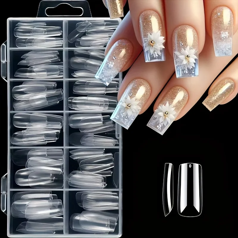 120 Pieces of Transparent Coffin/Almond/Fine High Heels/椭圆形/Square/Other Shape Style Boxed Nails, 12 Sizes Full Coverage Acrylic Pressure-Stick Nails, Suitable for Home DIY Manicure, Art and Manicure Salon Use or Gifts for Women's Nail Care Essential Christmas Nails