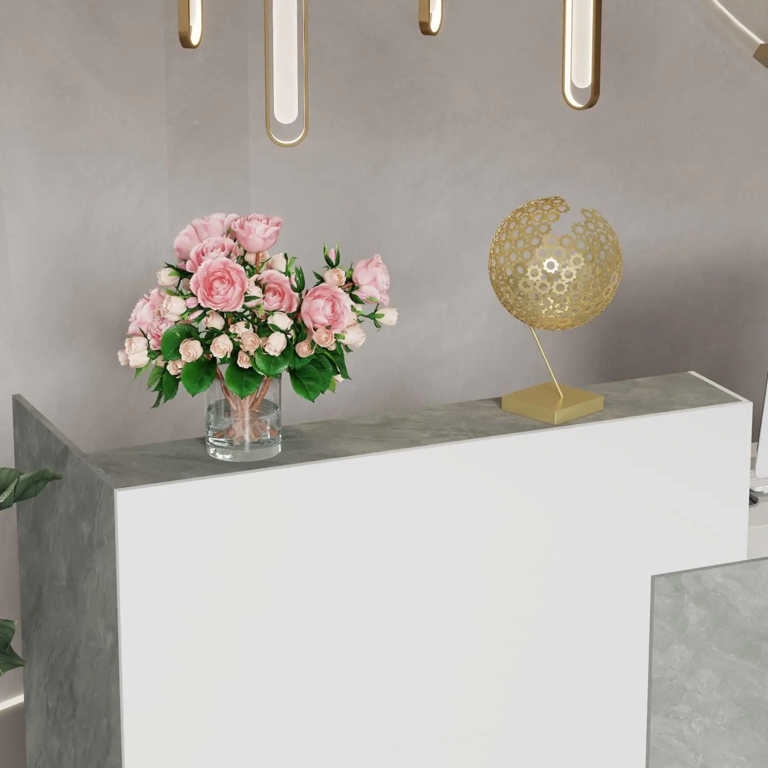 Reception Desk with Shelves Front Counter Table Checkout Table Retail Counter for Reception Room Lobby Shop White and Grey 5