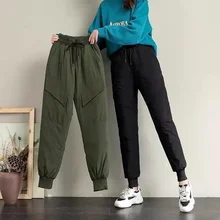 

High waist Tooling Down Pants Women 2022 Winter New Fashion Plus size Casual Warm Cotton Trousers Stretch waist Female Bloomers