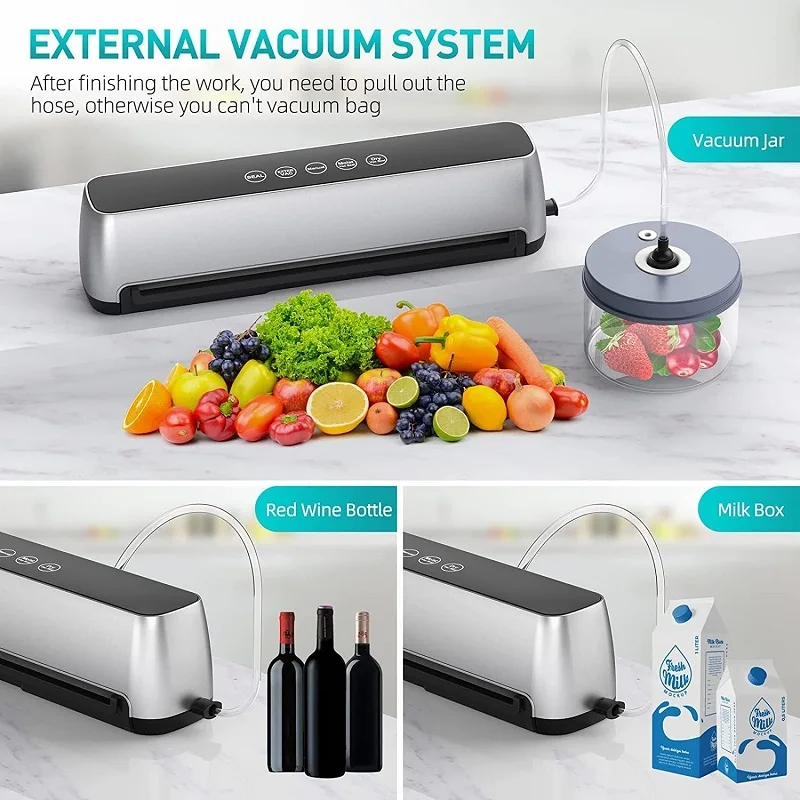Automatic Vacuum Sealer Machine LED Touch Panel Hands-Free Operation Degasser for Food Storage Dry and Wet Food Witasser 15 Bags 3