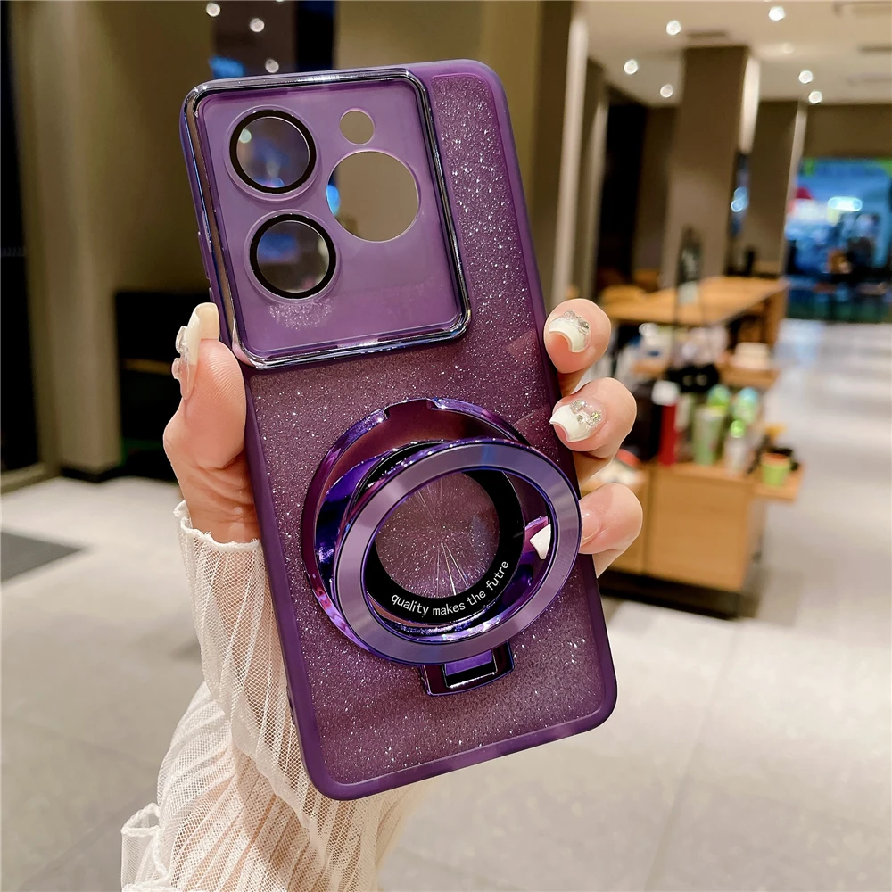 Glitter Magnetic Suction Bracket Soft Phone Case with Bling Holder - Full Protective Cover