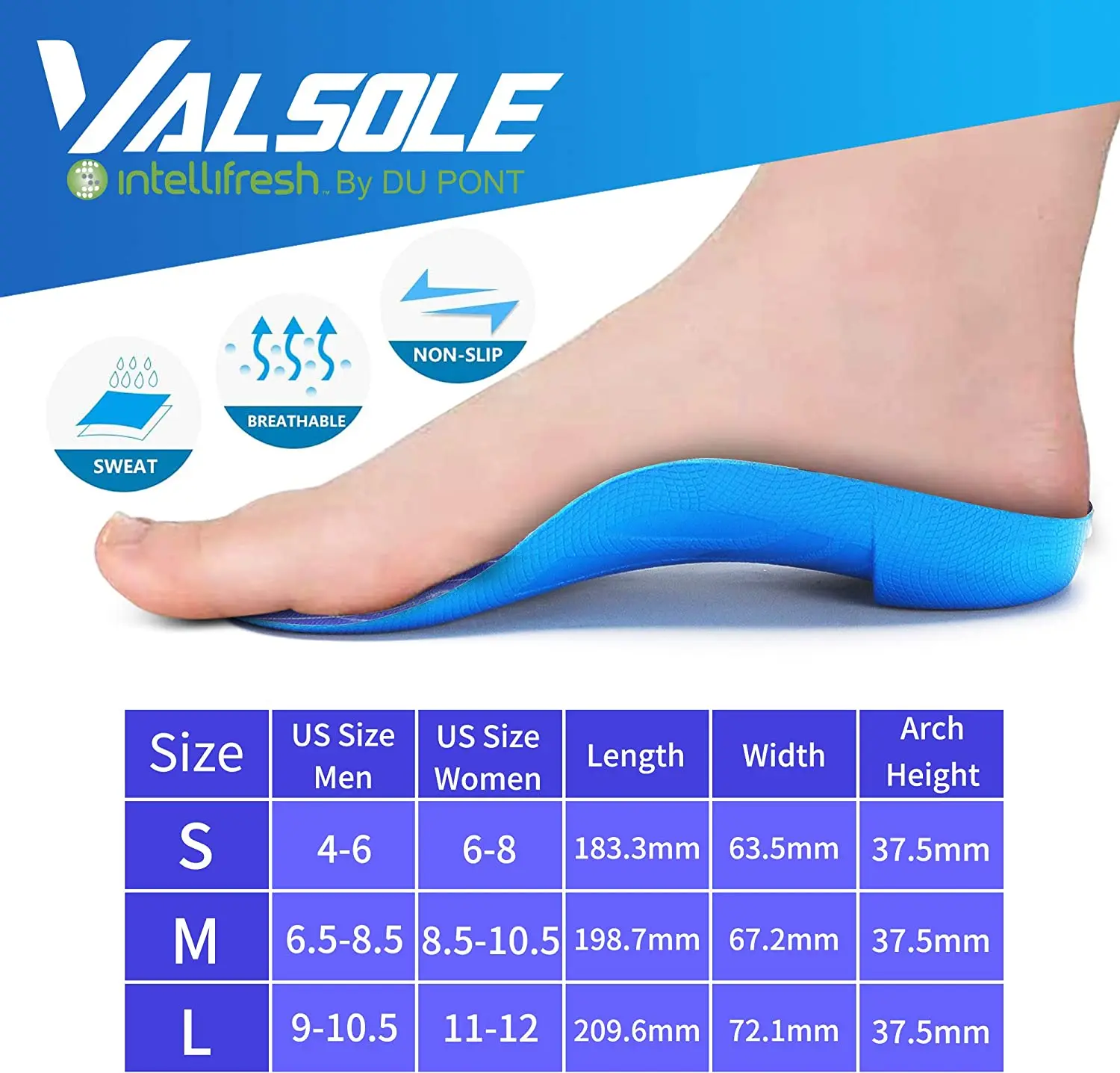 VALSOLE High Arch Support Insoles For Women Men Orthotic Inserts 3/4 Length Gel Running Insoles Metatarsal Pad For Relief Pain