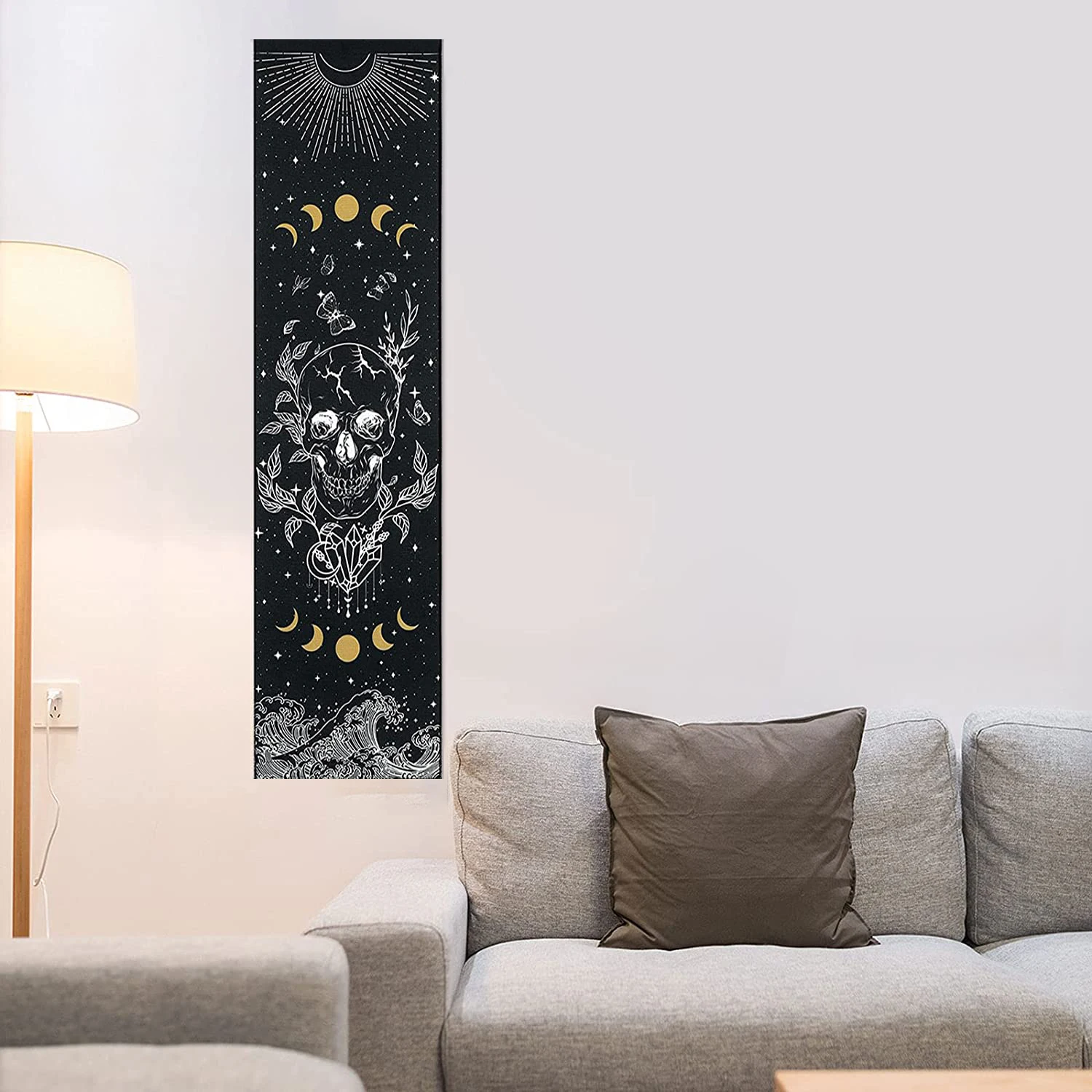 Description Picture 5 of itemSkull tapestry moon phase tapestry star starry wall hanging black skeleton Witchcraft Hippie butterfly tapestry room Decor
