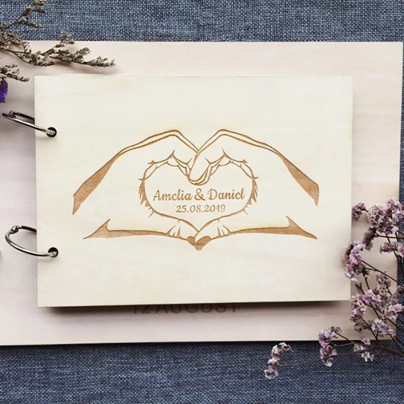 Wood Wedding Guest Book For Photos Personalized Horizontal Landscape Wooden Hardcover Anniversary Album Gift For Parents