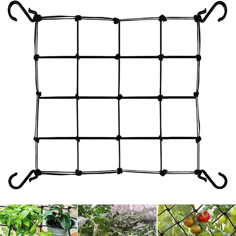 

1Pack Elastic Trellis Netting With 4 Hooks For Climbing Plants Vegetables Fruits Flowers Heavy Duty Elastic Plant Pressing Net