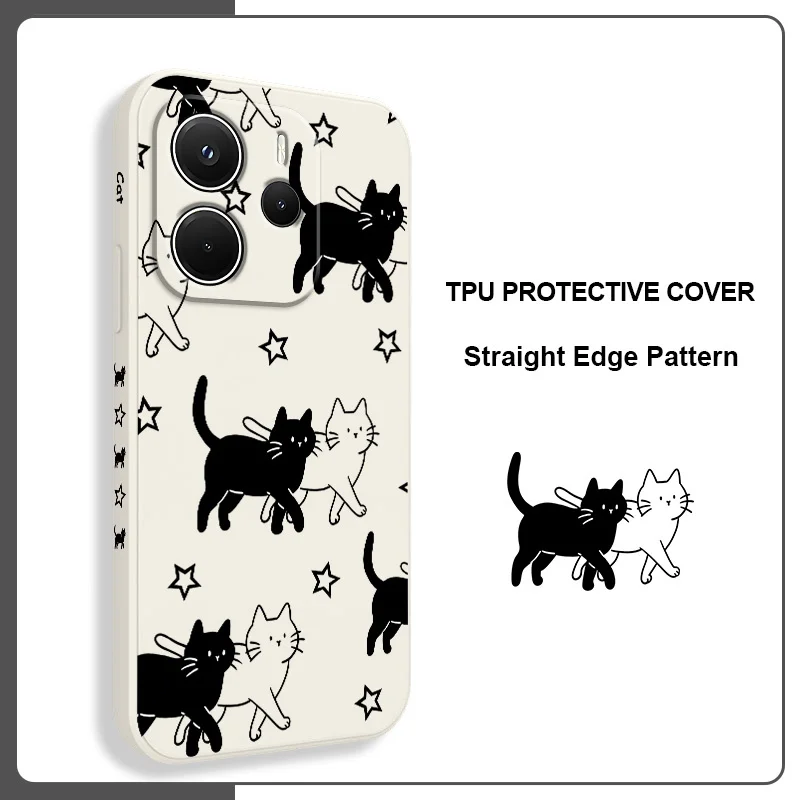 Star Cute Cat Liquid Silicone Phone Case Cover