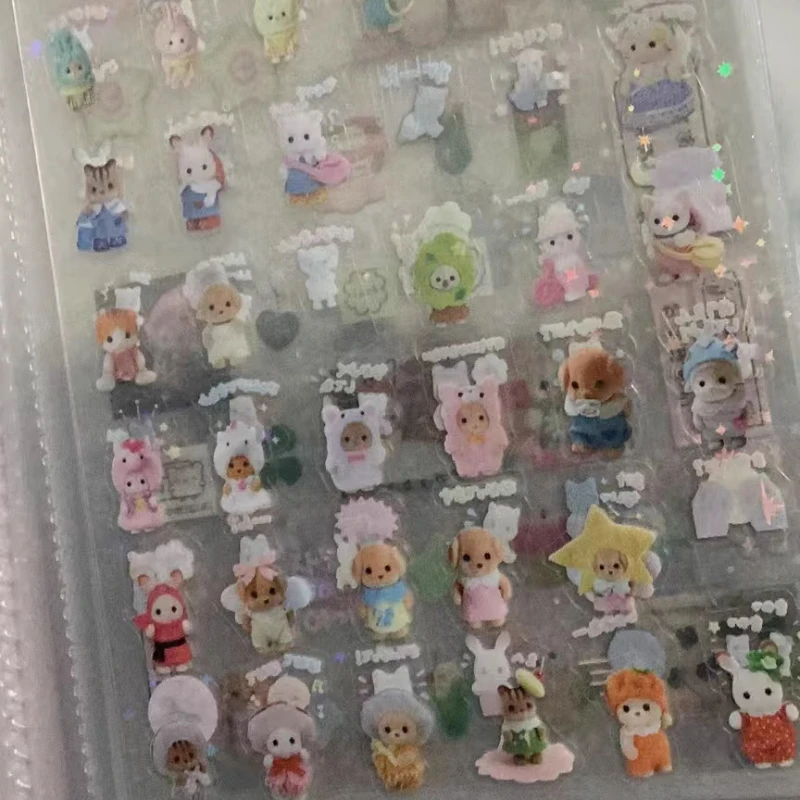 6pcs/set Cute Cartoon Laser Glitter Scrapbook Sticker DIY Decro Sweet Anime Animal Journaling Sticker Kawaii Stationery Sticker