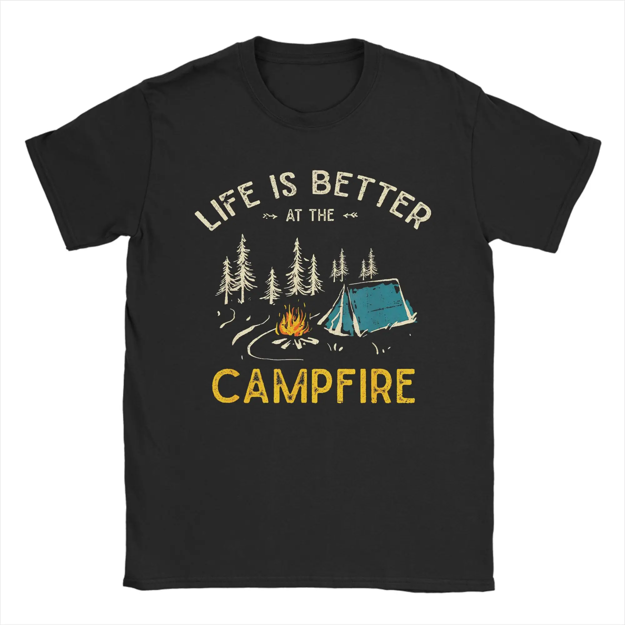 thumbnail image 1 of La vida es mejor en el fogata, divertida camiseta de Camping para hombres y mujeres, tienda de campaña, hoguera, camiseta de senderismo al aire libre, regalo para campistas, 1 of 4