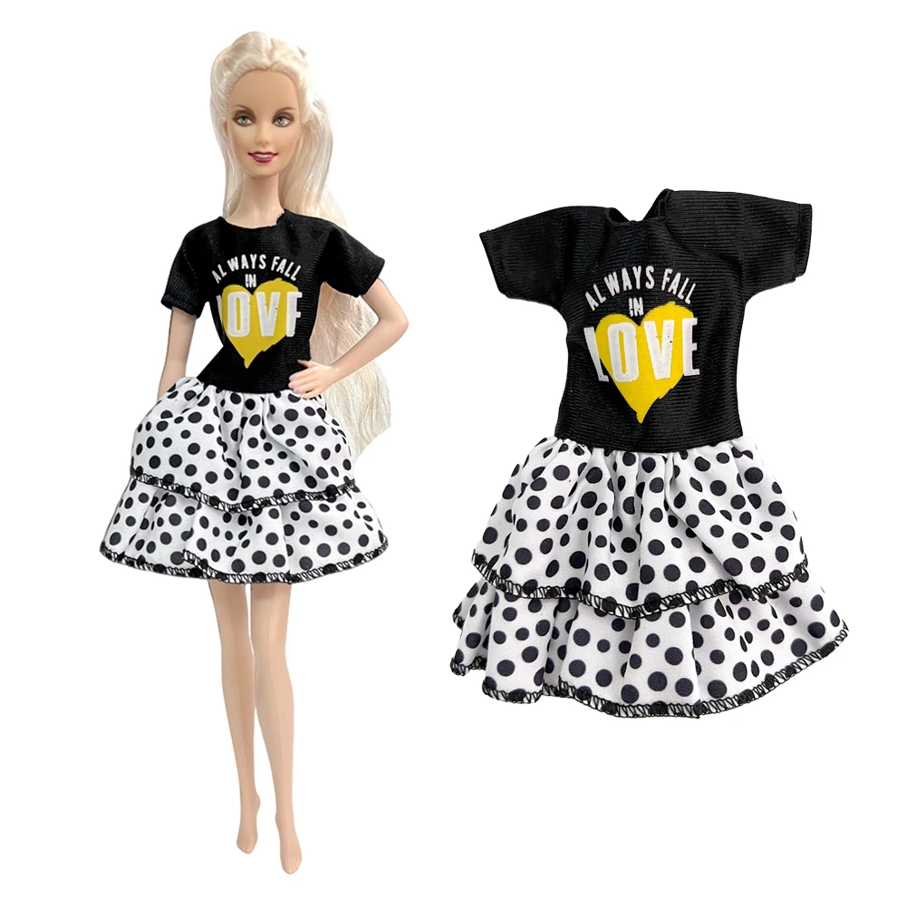 NK Official  1 Pcs Fashion Black Outfit  Heart  Pattern Dress Daily Casual Wear Skirt Clothes for Barbie Doll Accessories