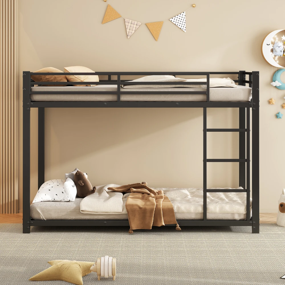Klassische Etagenbetten aus Eisen für Kinder, 140 x 200 cm/ 90 x 200 cm – robuste Kinderbetten aus Metall, platzsparendes Design mit Sicherheitsstange – Detail 12
