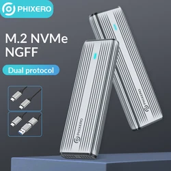 PHIXERO M.2 NVMe SATA SSD Enclosure Dual Portocol NVMe to USB Adapter 10Gbps USB 3.1 Gen2 USB C External Case Box Aluminum alloy