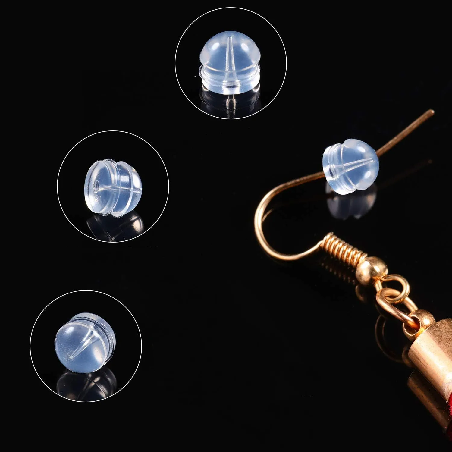 50/100 Stück klare, weiche Silikon-Ohrringstopper, Hamburger-förmige Ohrring-Sicherheitsverschlüsse, sichere Verriegelung, DIY-Schmuckzubehör – Detail 4