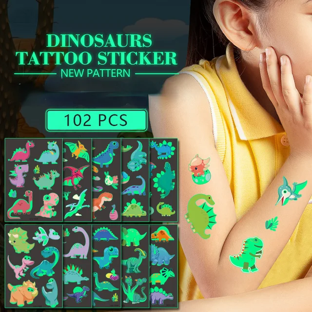 Popular Dinosaur Luminous Paint Tattoo Sticker Kids Girls Cartoon Fun Tyrannosaurus Waterproof Temporary Fluorescent Glow Toys 1