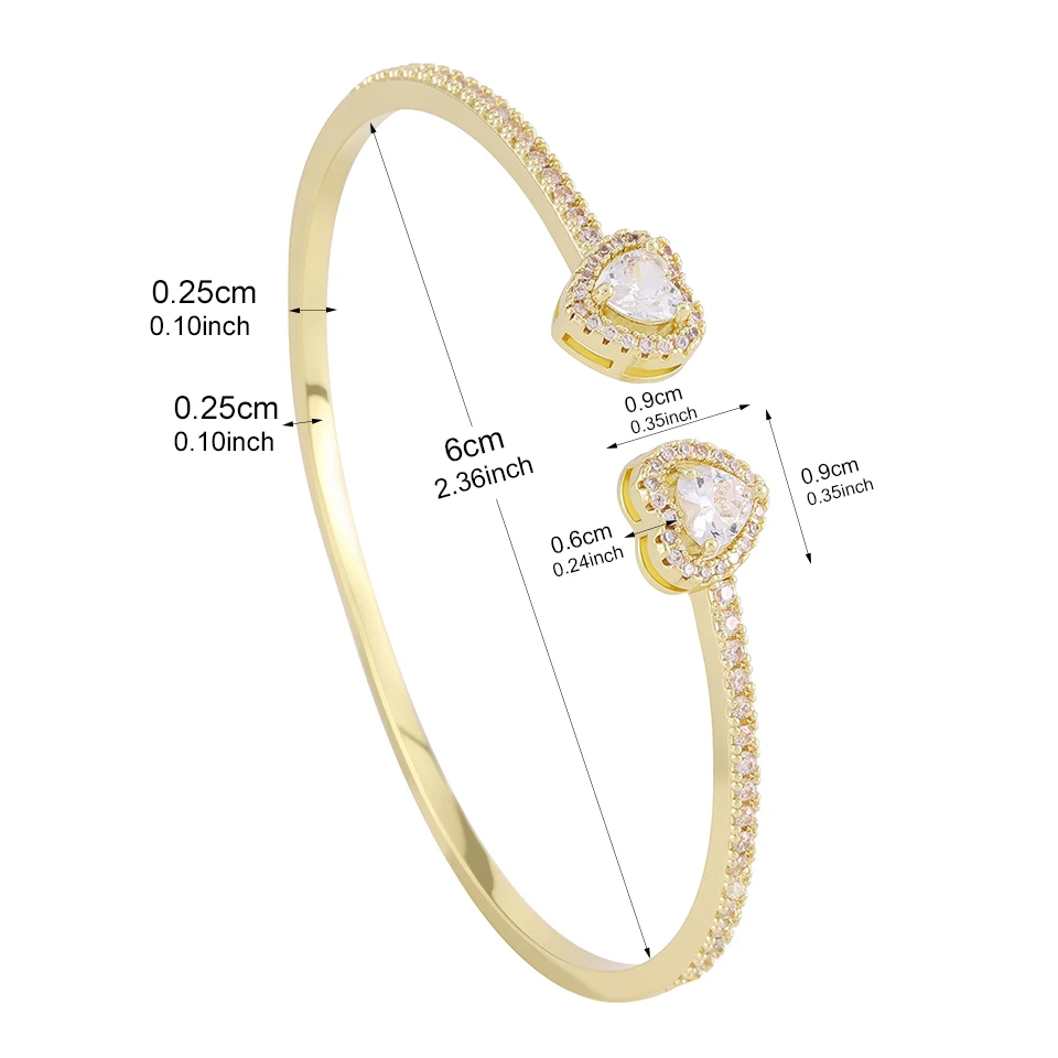 Yupsk 1/3pcs 18K Gold Plated Stainless Steel Heart Bracelet Set Fashion Zirconia Open Bangle Women's Bracelet Set For Daily Wear 6