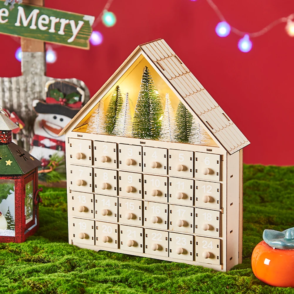 Wooden LED Reusable Advent Calendar with Drawers Countdown To Christmas Calendar DIY for Adults Kids Gifts Holiday Decoration