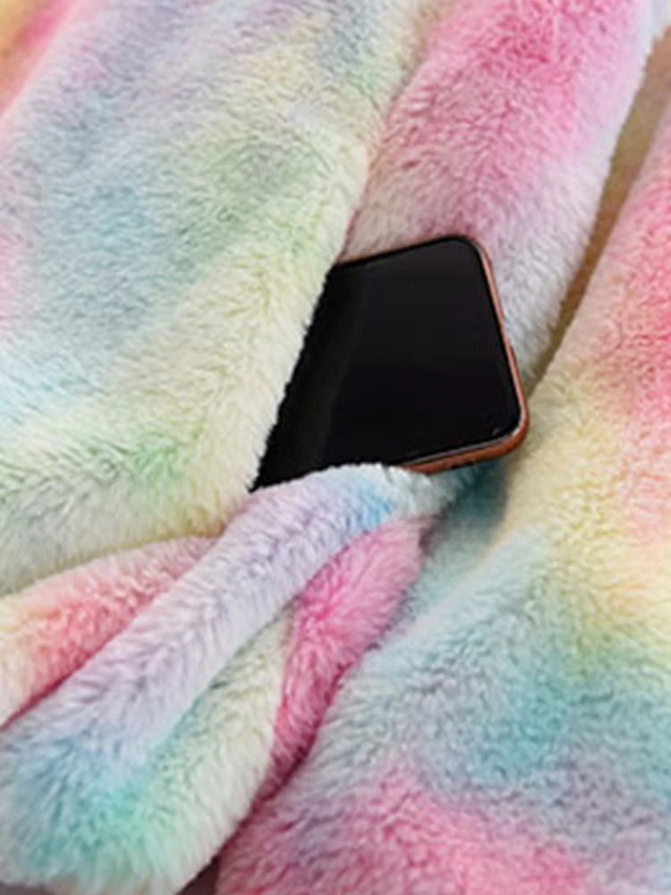【OVERDUE FLAIR】FLUFFY WOOL COAT ★韓国商品 Lautaro Winter Zip Up Colorful Rainbow Faux Fur Coat Women