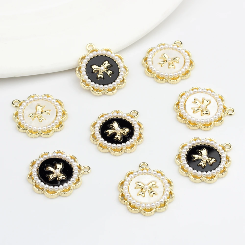 

Zinc Alloy White Black Inlay Resin Lace Flowers Base Earring Connector 6pcs/lot For DIY Fashion Earrings Making Accessories
